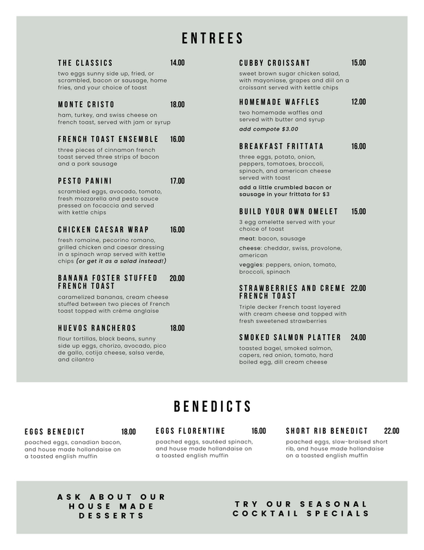 Printed menu page