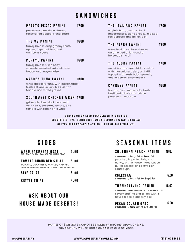 Printed menu page