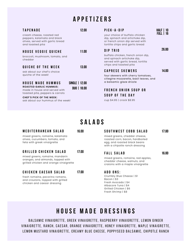 Printed menu page